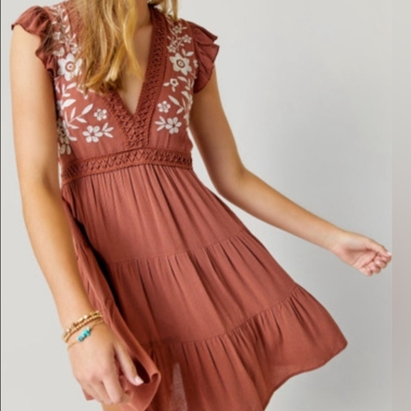 Francesca's Collections Dresses & Skirts - Embroidered Crochet Mini Dress by Francesca’s